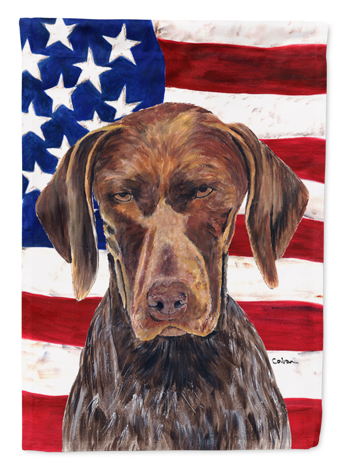 USA American Flag with German Shorthaired Pointer House Flag 28x40 Porch Sleeve Pole Decorative Outside Yard Banner Artwork Wall Hanging, Polyester