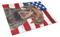 USA American Flag with German Shorthaired Pointer Cutting Board Tempered Glass Kitchen Cutting Surface, Heat Resistant Chopping, Non-Slip Feet, Food Prep & Serving