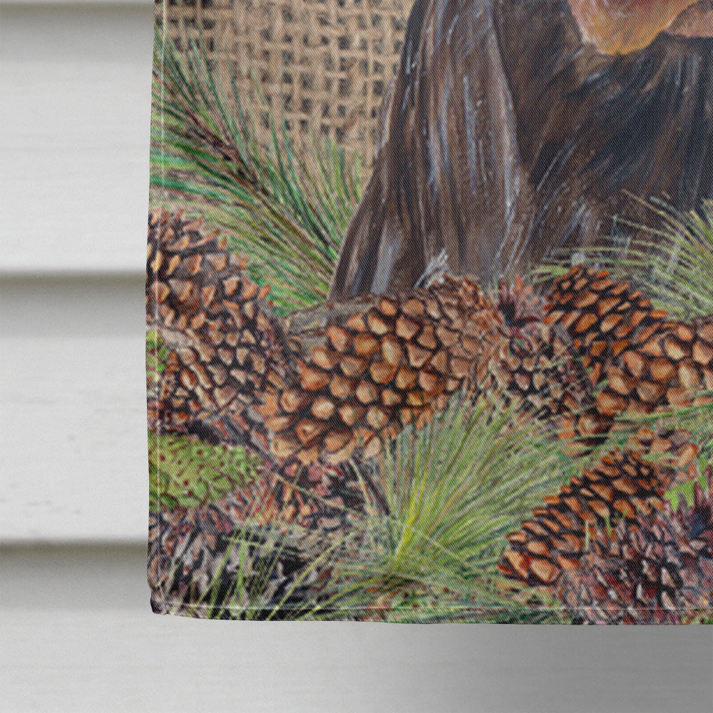 German Shorthaired Pointer Faux Burlap and Pine cones House Flag 28x40 Porch Sleeve Pole Decorative Outside Yard Banner Artwork Wall Hanging, Polyester