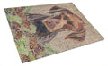 German Shorthaired Pointer Faux Burlap and Pine cones Cutting Board Tempered Glass Kitchen Cutting Surface, Heat Resistant Chopping, Non-Slip Feet, Food Prep & Serving
