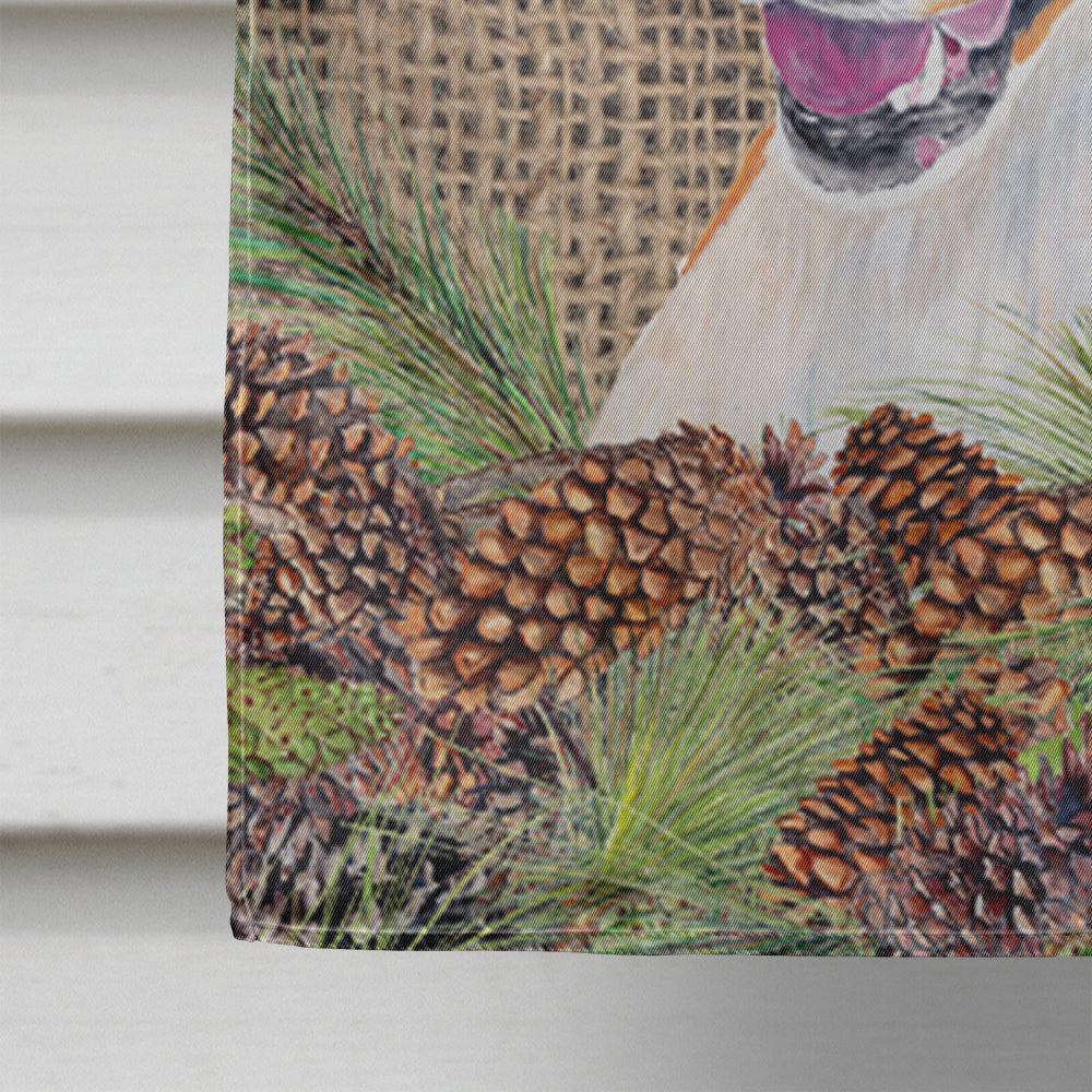 Basenji Faux Burlap and Pine cones House Flag 28x40 Porch Sleeve Pole Decorative Outside Yard Banner Artwork Wall Hanging, Polyester