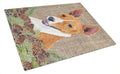 Basenji Faux Burlap and Pine cones Cutting Board Tempered Glass Kitchen Cutting Surface, Heat Resistant Chopping, Non-Slip Feet, Food Prep & Serving