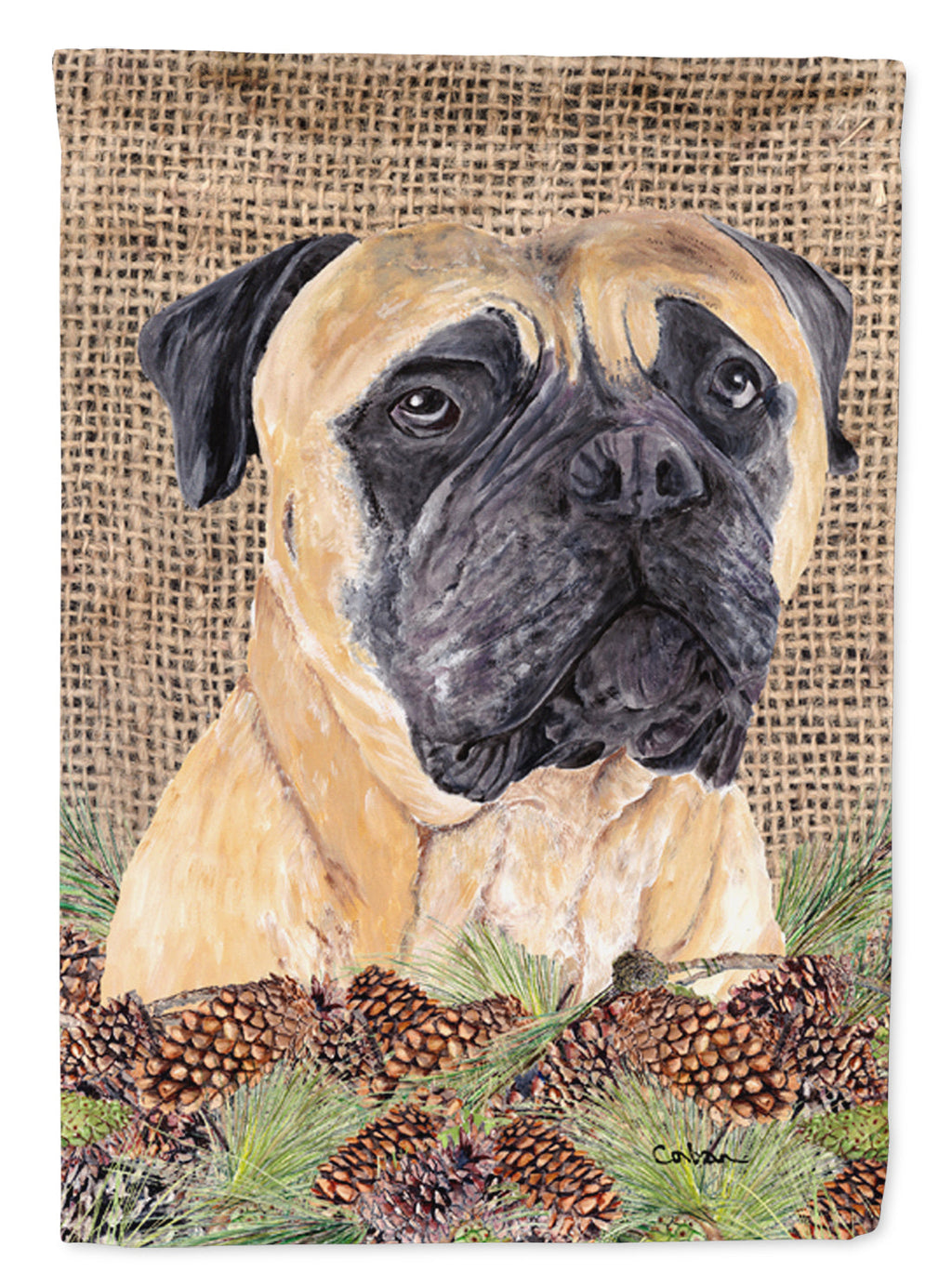 Mastiff Faux Burlap and Pine cones House Flag 28x40 Porch Sleeve Pole Decorative Outside Yard Banner Artwork Wall Hanging, Polyester
