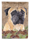 Mastiff Faux Burlap and Pine cones House Flag 28x40 Porch Sleeve Pole Decorative Outside Yard Banner Artwork Wall Hanging, Polyester