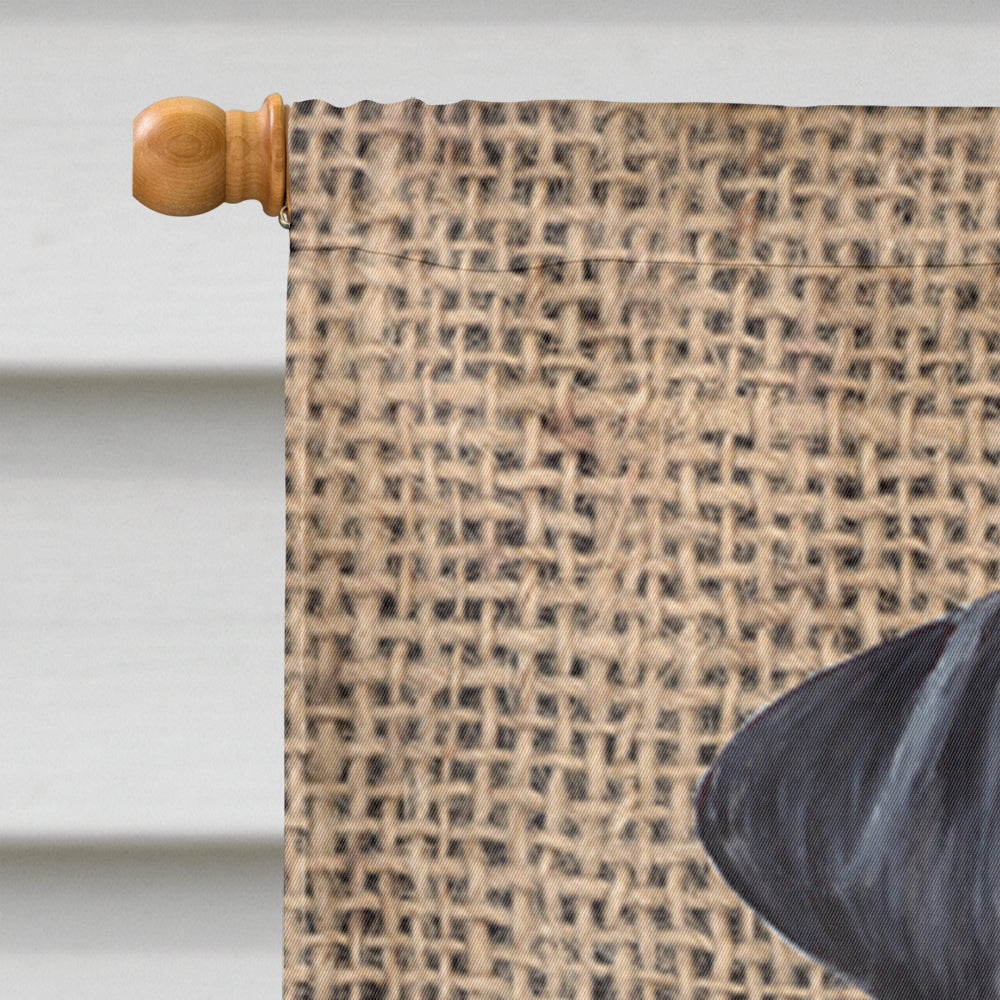 Doberman Faux Burlap and Pine cones House Flag 28x40 Porch Sleeve Pole Decorative Outside Yard Banner Artwork Wall Hanging, Polyester