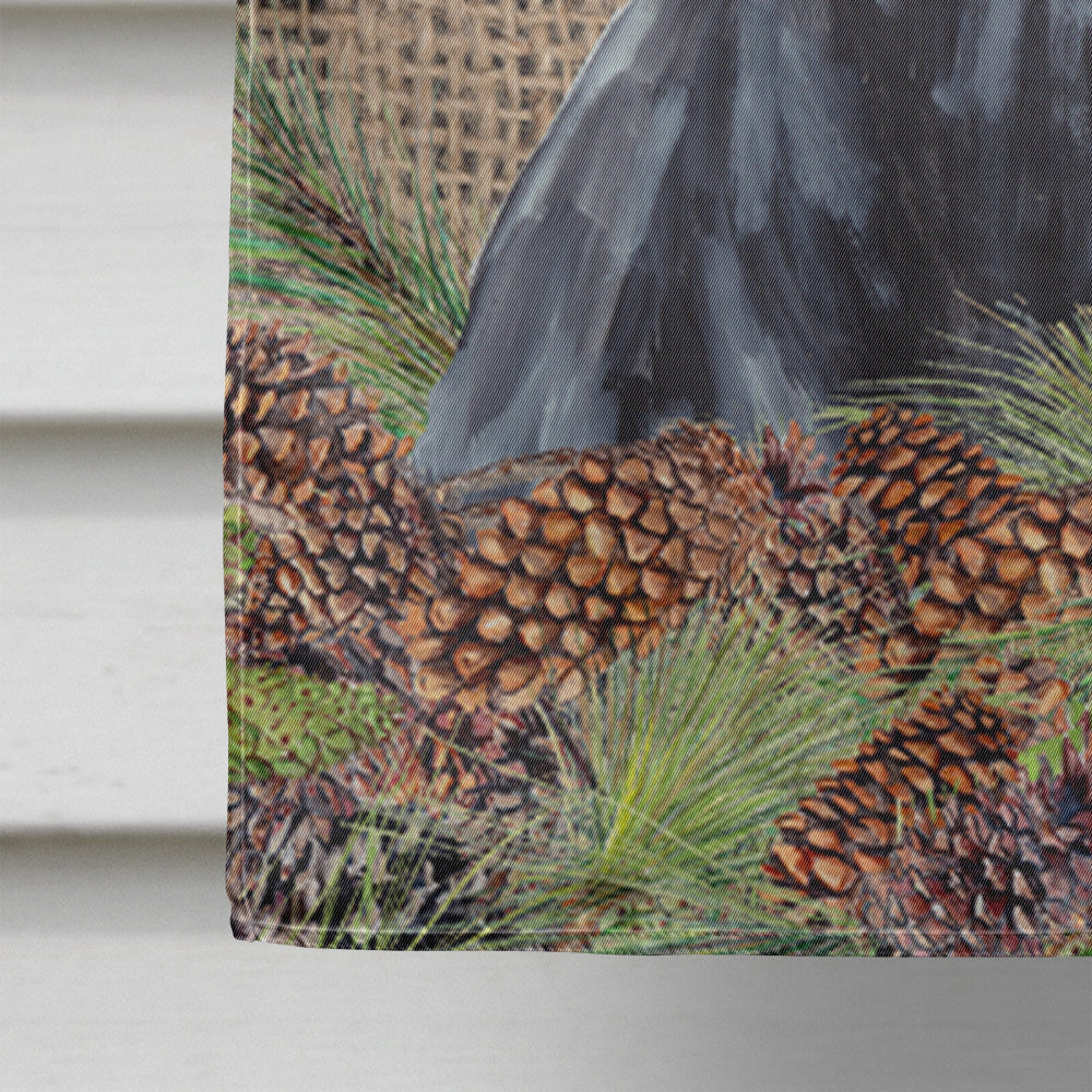 Doberman Faux Burlap and Pine cones House Flag 28x40 Porch Sleeve Pole Decorative Outside Yard Banner Artwork Wall Hanging, Polyester
