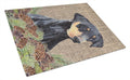 Doberman Faux Burlap and Pine cones Cutting Board Tempered Glass Kitchen Cutting Surface, Heat Resistant Chopping, Non-Slip Feet, Food Prep & Serving