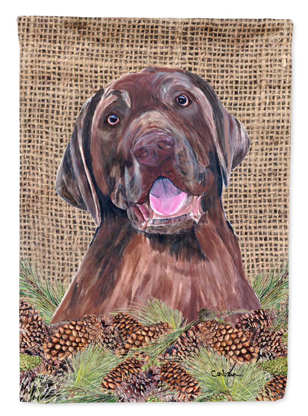 Labrador Faux Burlap and Pine cones House Flag 28x40 Porch Sleeve Pole Decorative Outside Yard Banner Artwork Wall Hanging, Polyester