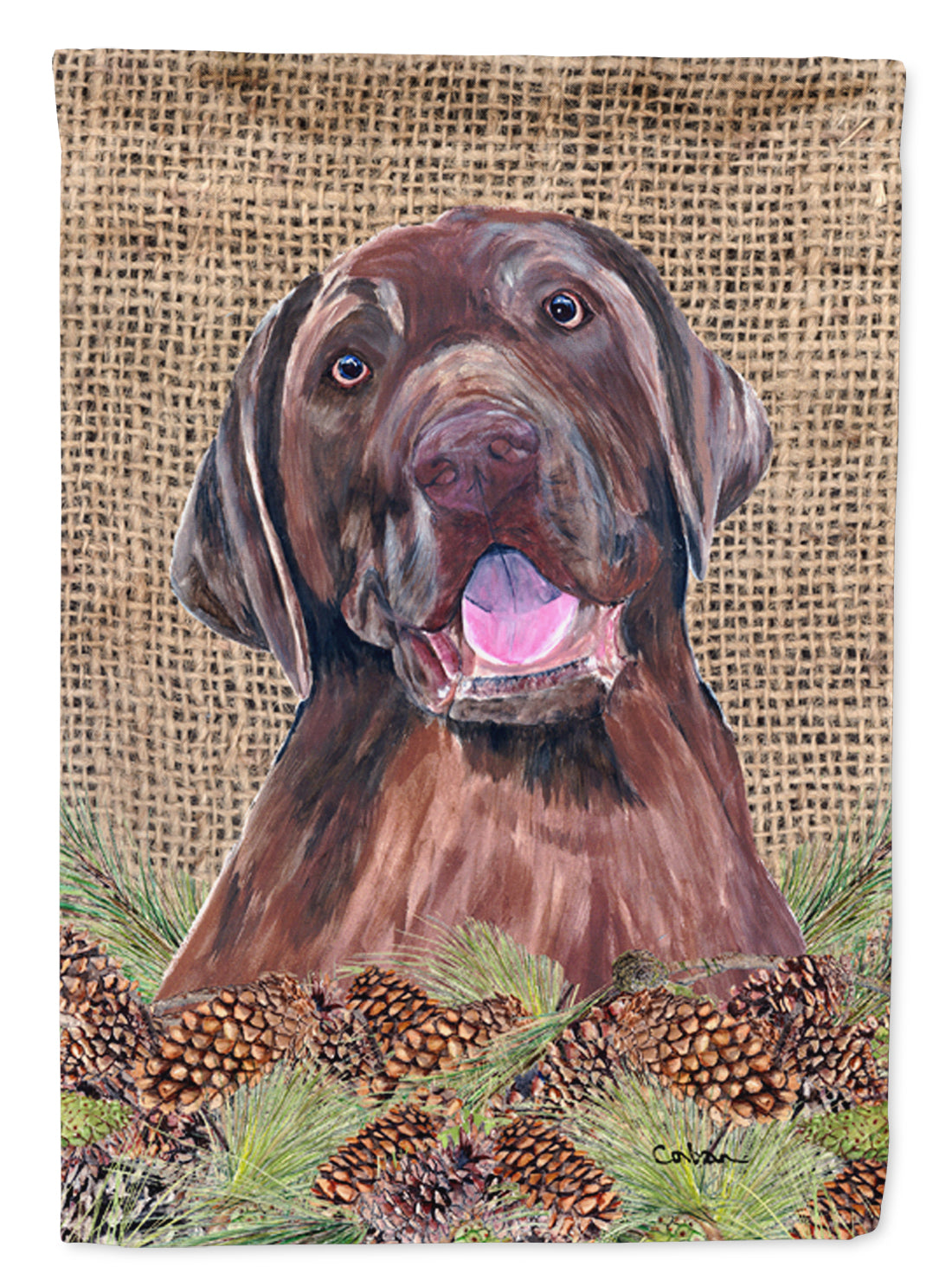 Labrador Faux Burlap and Pine cones House Flag 28x40 Porch Sleeve Pole Decorative Outside Yard Banner Artwork Wall Hanging, Polyester