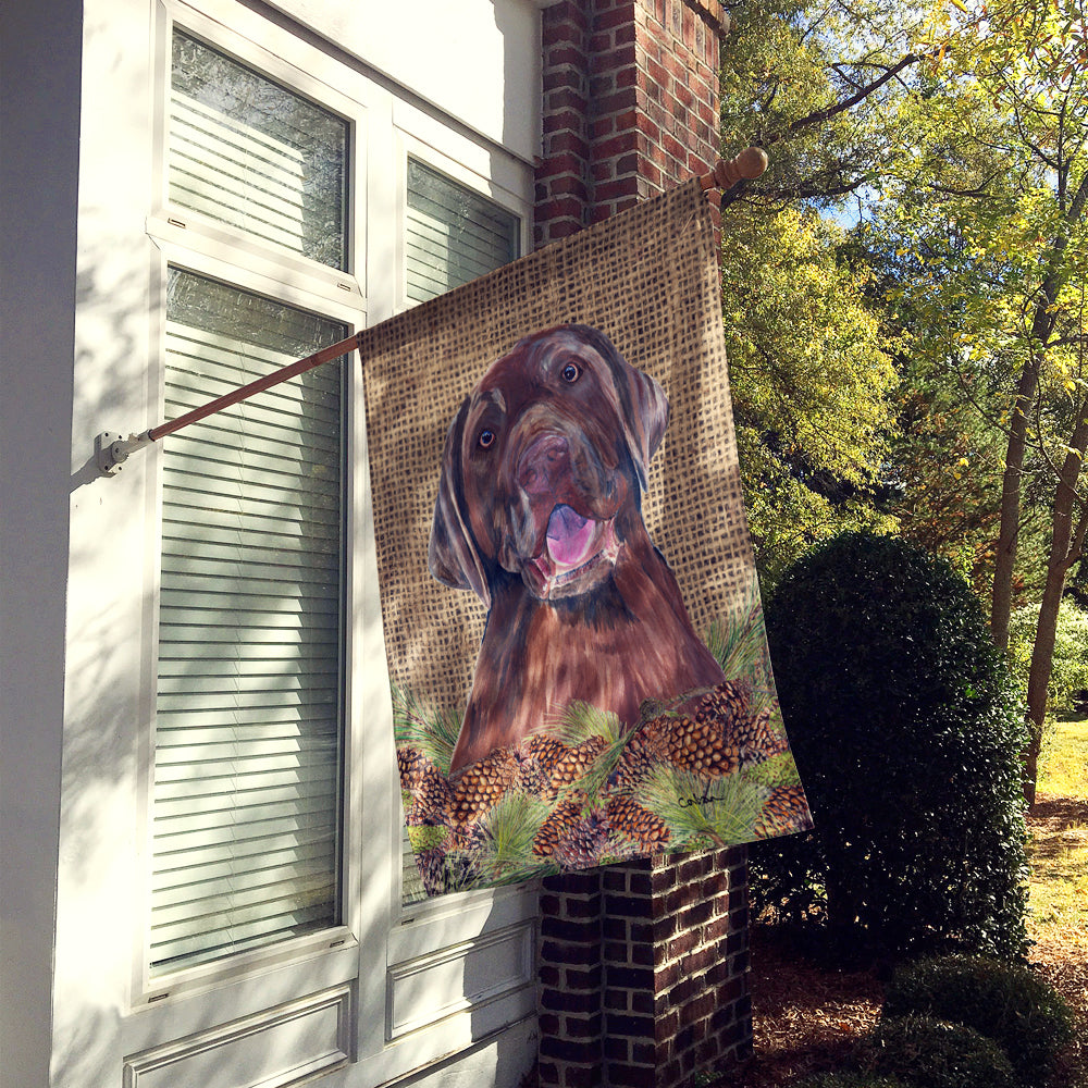Labrador Faux Burlap and Pine cones House Flag 28x40 Porch Sleeve Pole Decorative Outside Yard Banner Artwork Wall Hanging, Polyester