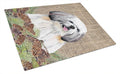Shih Tzu Faux Burlap and Pine cones Cutting Board Tempered Glass Kitchen Cutting Surface, Heat Resistant Chopping, Non-Slip Feet, Food Prep & Serving