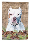 Pit Bull Faux Burlap and Pine cones House Flag 28x40 Porch Sleeve Pole Decorative Outside Yard Banner Artwork Wall Hanging, Polyester