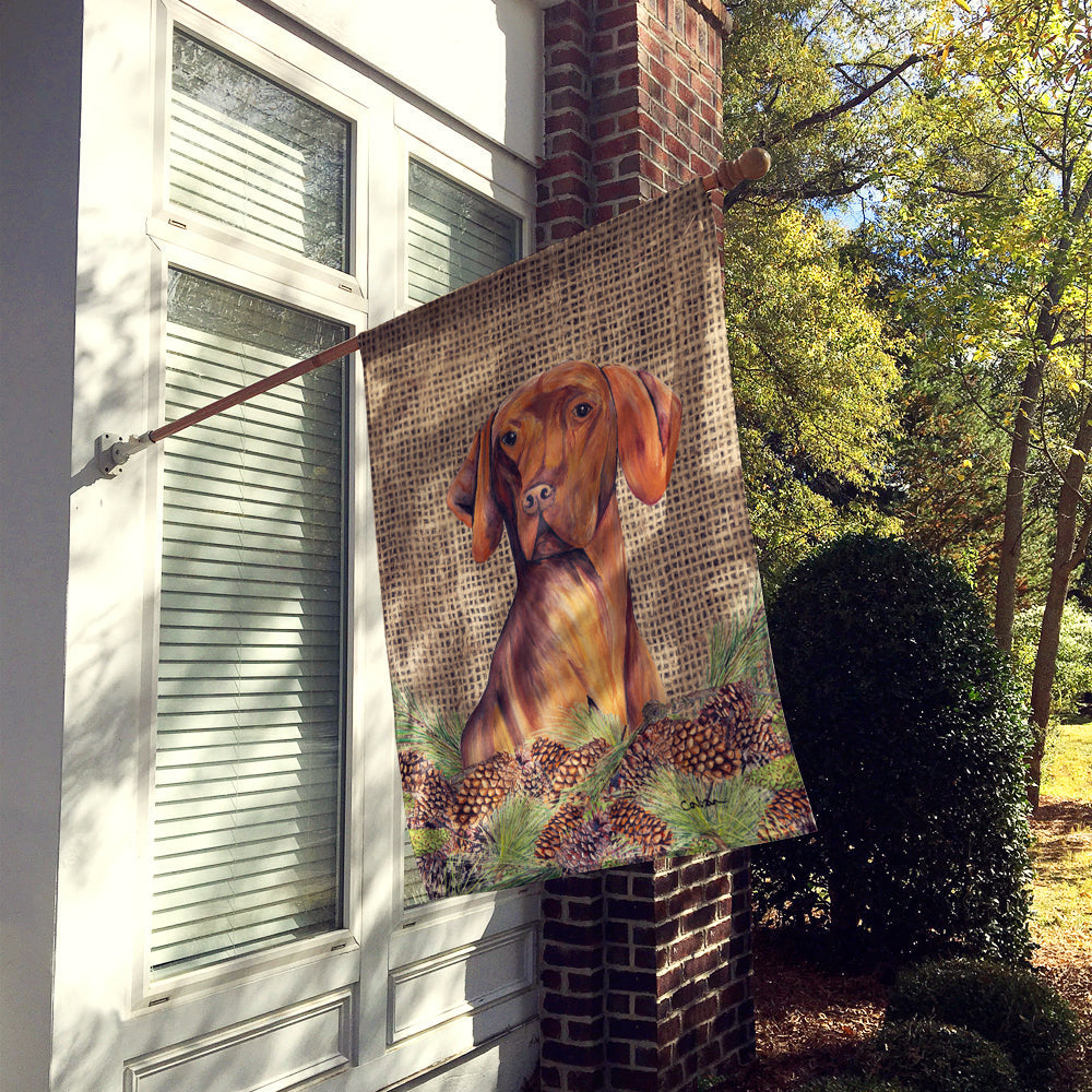 Vizsla Faux Burlap and Pine cones House Flag 28x40 Porch Sleeve Pole Decorative Outside Yard Banner Artwork Wall Hanging, Polyester