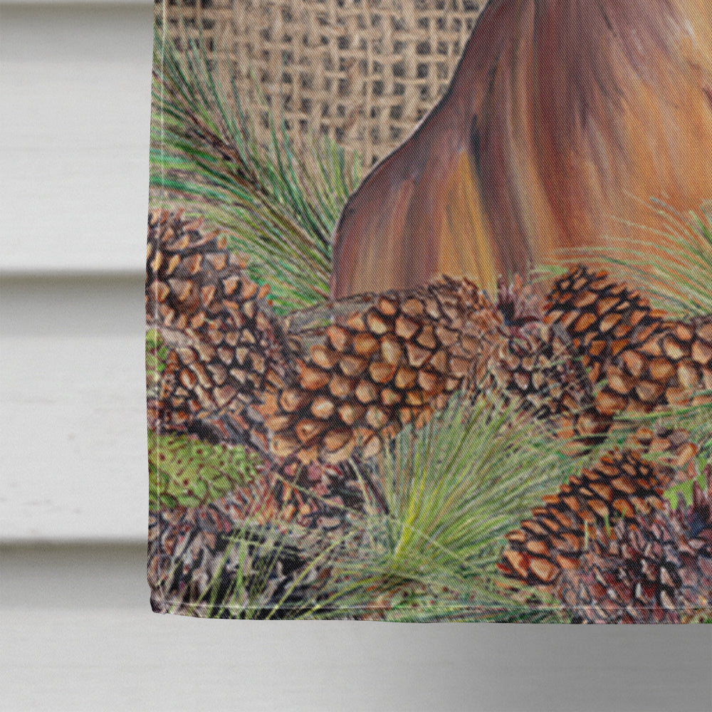 Vizsla Faux Burlap and Pine cones House Flag 28x40 Porch Sleeve Pole Decorative Outside Yard Banner Artwork Wall Hanging, Polyester