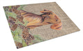 Vizsla Faux Burlap and Pine cones Cutting Board Tempered Glass Kitchen Cutting Surface, Heat Resistant Chopping, Non-Slip Feet, Food Prep & Serving