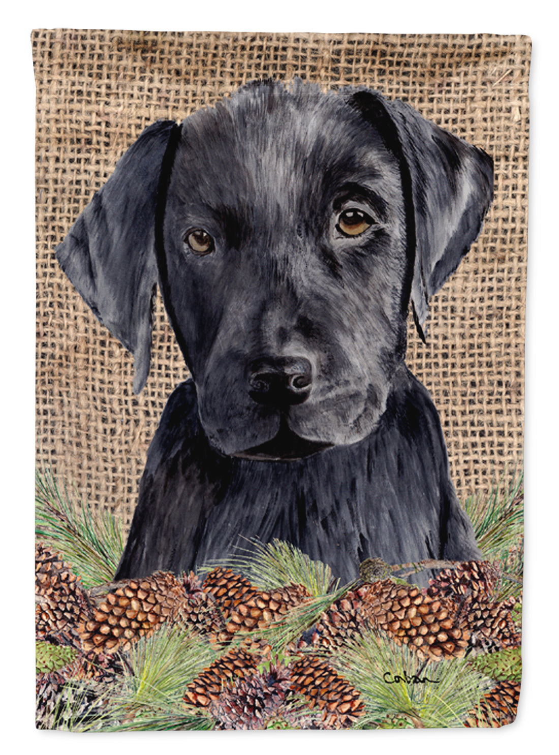 Labrador Faux Burlap and Pine cones House Flag 28x40 Porch Sleeve Pole Decorative Outside Yard Banner Artwork Wall Hanging, Polyester