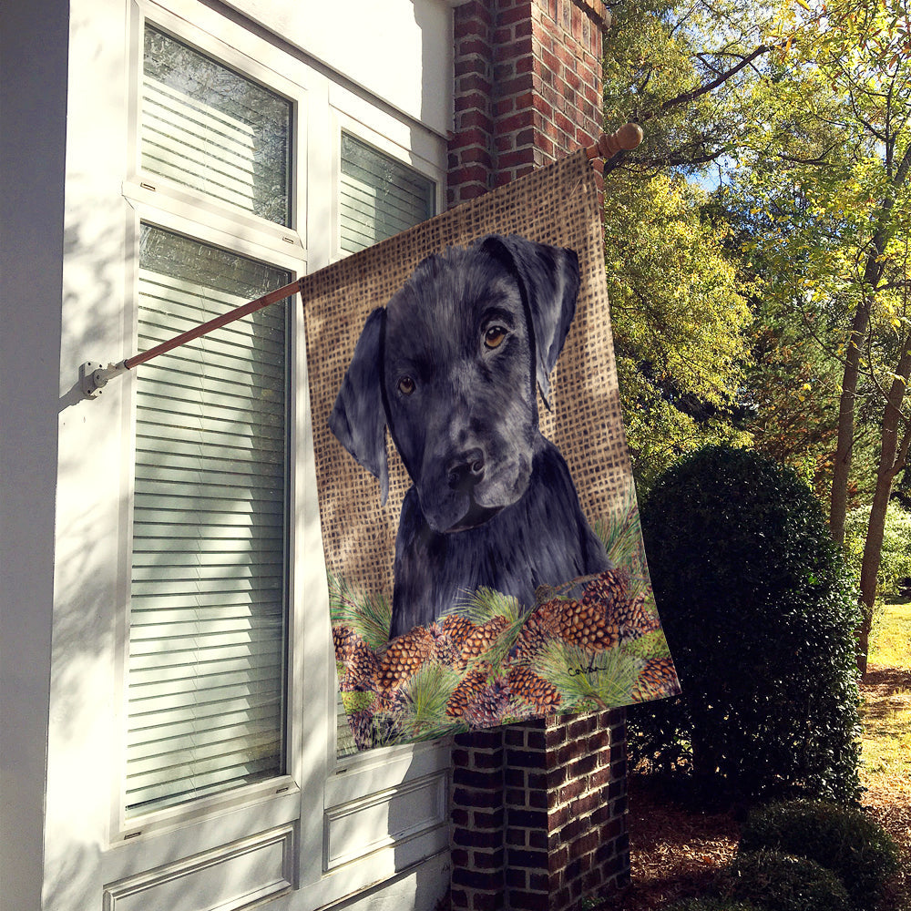 Labrador Faux Burlap and Pine cones House Flag 28x40 Porch Sleeve Pole Decorative Outside Yard Banner Artwork Wall Hanging, Polyester