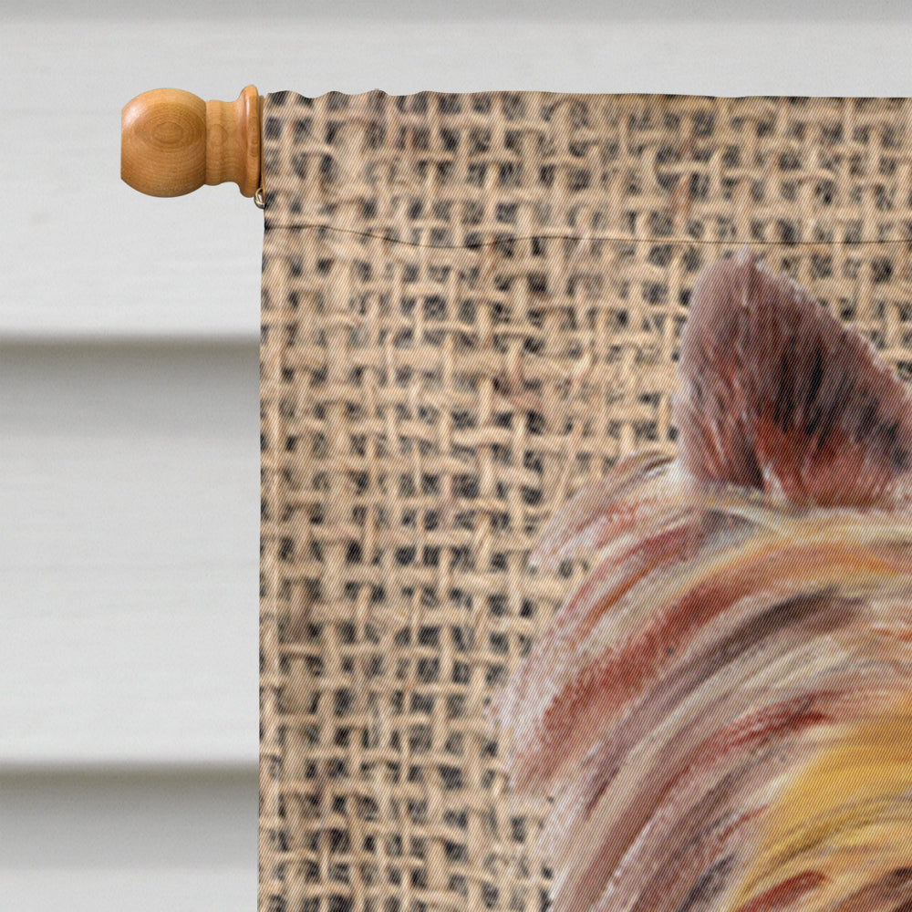 Yorkie Faux Burlap and Pine cones House Flag 28x40 Porch Sleeve Pole Decorative Outside Yard Banner Artwork Wall Hanging, Polyester