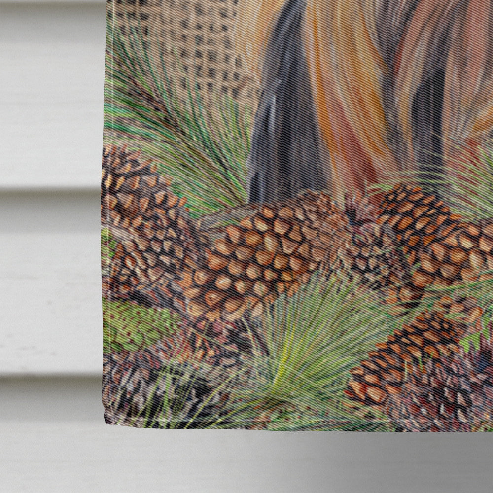 Yorkie Faux Burlap and Pine cones House Flag 28x40 Porch Sleeve Pole Decorative Outside Yard Banner Artwork Wall Hanging, Polyester
