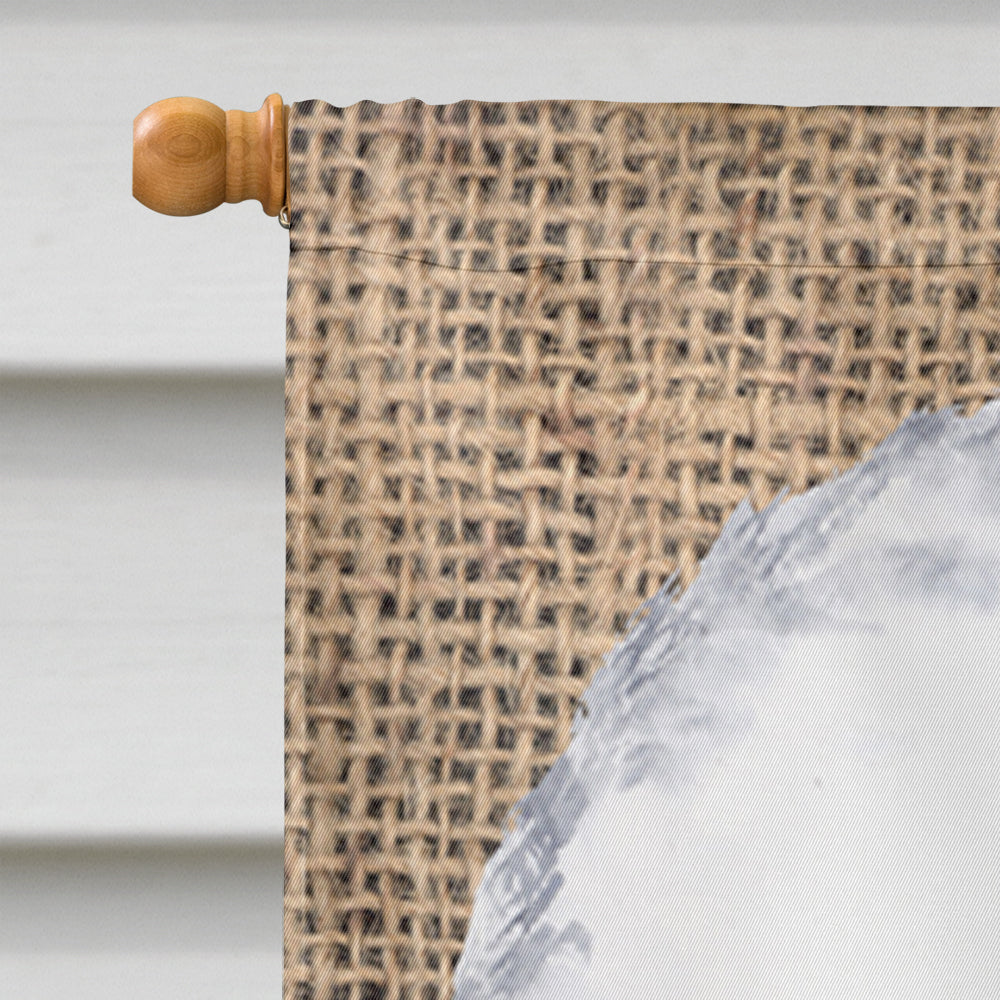 Bichon Frise Faux Burlap and Pine cones House Flag 28x40 Porch Sleeve Pole Decorative Outside Yard Banner Artwork Wall Hanging, Polyester