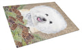 Bichon Frise Faux Burlap and Pine cones Cutting Board Tempered Glass Kitchen Cutting Surface, Heat Resistant Chopping, Non-Slip Feet, Food Prep & Serving