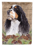 Springer Spaniel Faux Burlap and Pine cones House Flag 28x40 Porch Sleeve Pole Decorative Outside Yard Banner Artwork Wall Hanging, Polyester