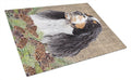 Springer Spaniel Faux Burlap and Pine cones Cutting Board Tempered Glass Kitchen Cutting Surface, Heat Resistant Chopping, Non-Slip Feet, Food Prep & Serving