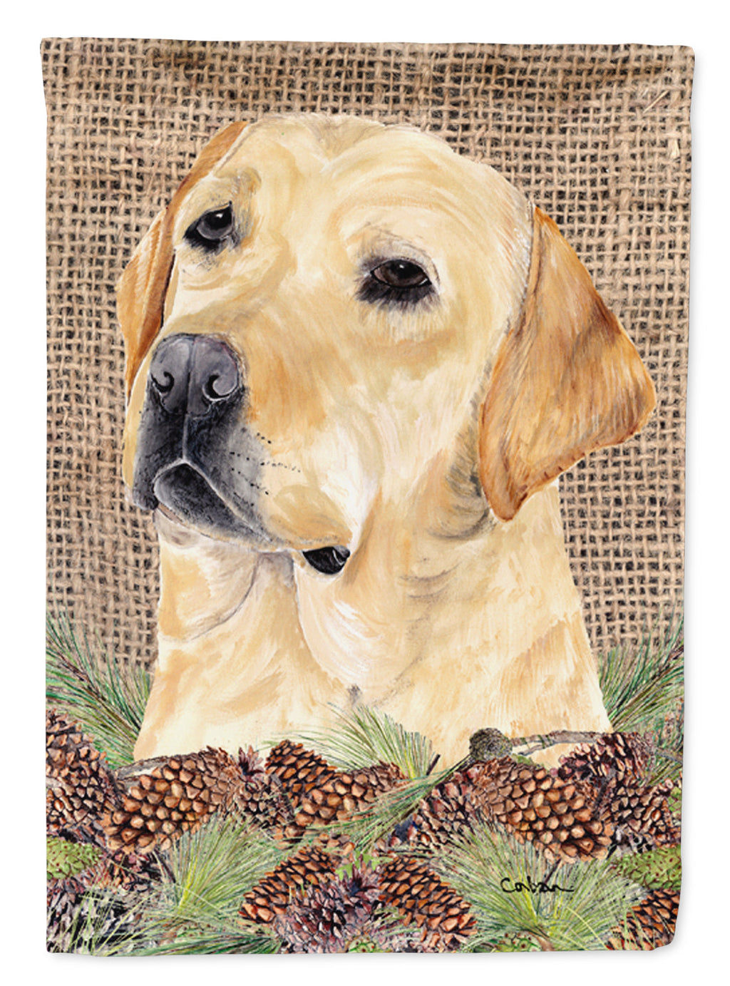 Labrador Faux Burlap and Pine cones House Flag 28x40 Porch Sleeve Pole Decorative Outside Yard Banner Artwork Wall Hanging, Polyester