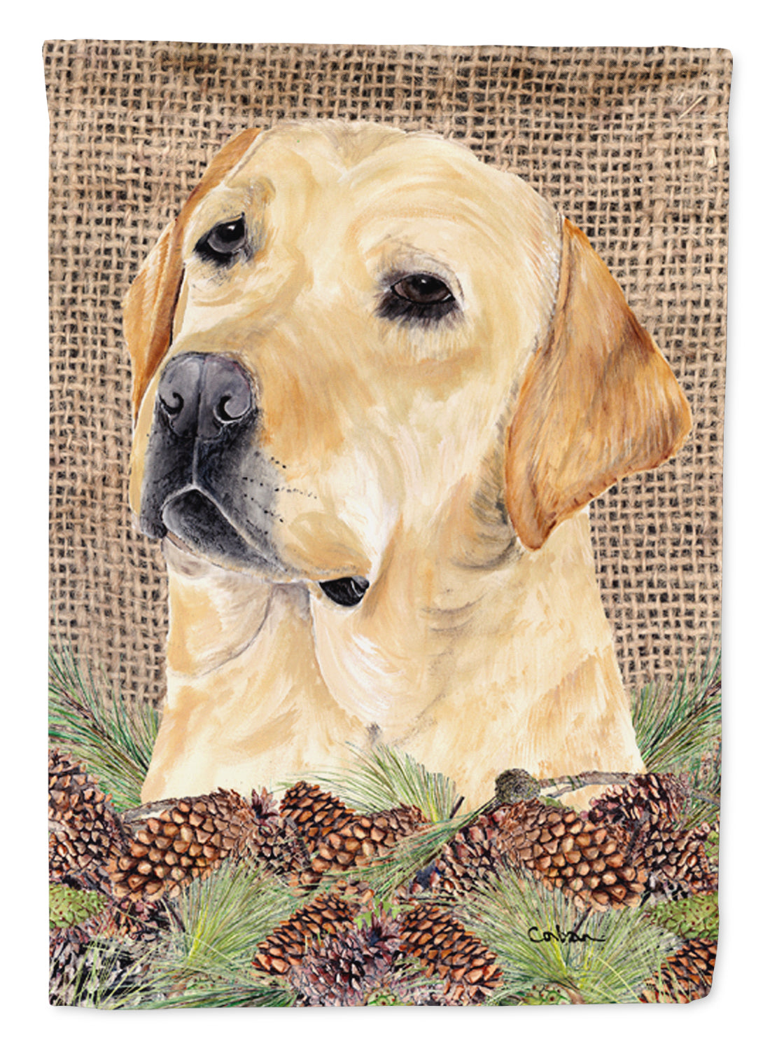 Labrador Faux Burlap and Pine cones House Flag 28x40 Porch Sleeve Pole Decorative Outside Yard Banner Artwork Wall Hanging, Polyester
