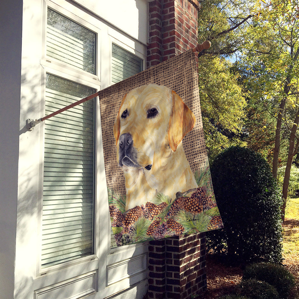Labrador Faux Burlap and Pine cones House Flag 28x40 Porch Sleeve Pole Decorative Outside Yard Banner Artwork Wall Hanging, Polyester