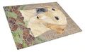 Labrador Faux Burlap and Pine cones Cutting Board Tempered Glass Kitchen Cutting Surface, Heat Resistant Chopping, Non-Slip Feet, Food Prep & Serving