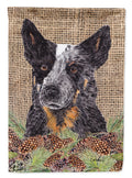 Australian Cattle Dog Faux Burlap and Pine cones House Flag 28x40 Porch Sleeve Pole Decorative Outside Yard Banner Artwork Wall Hanging, Polyester