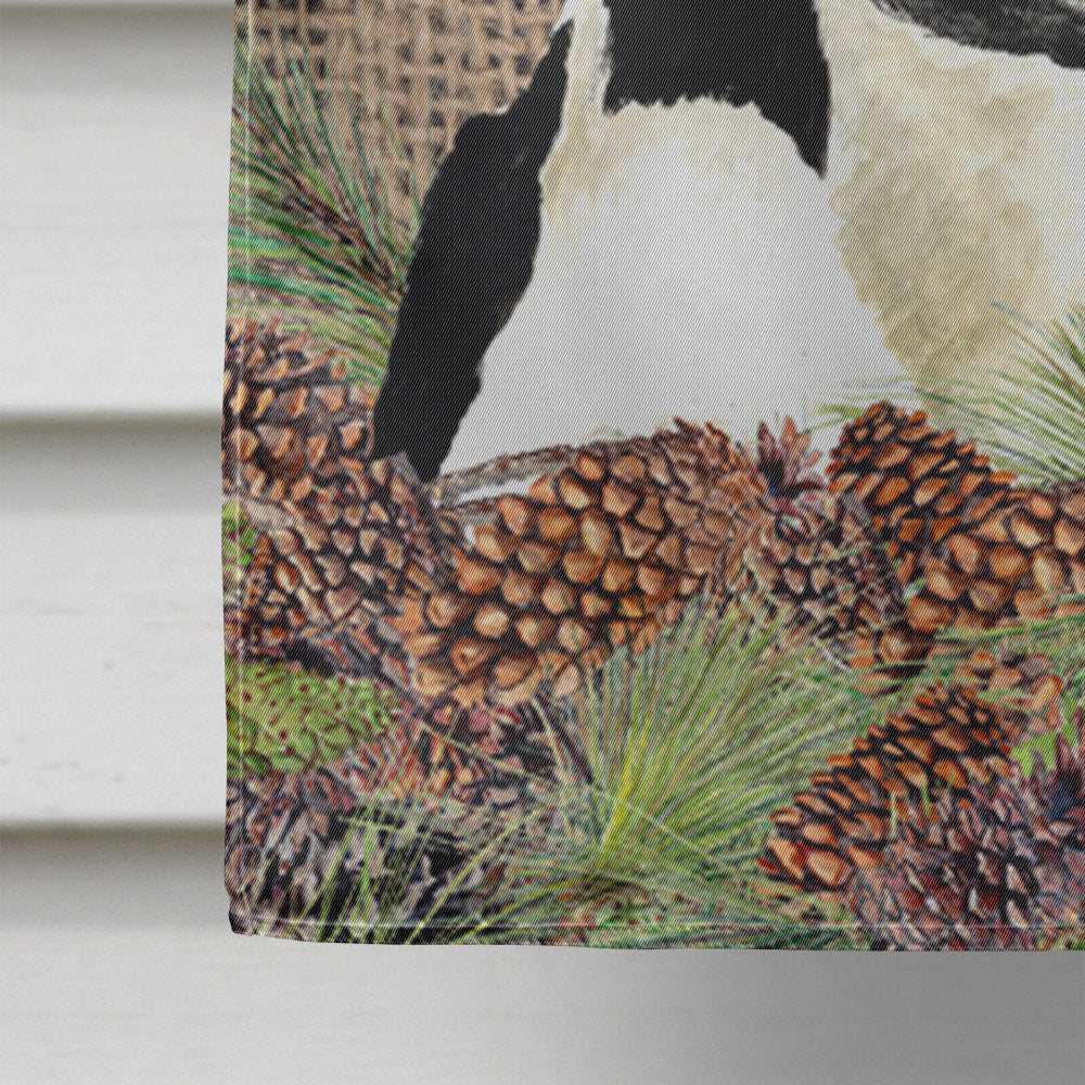Boston Terrier Faux Burlap and Pine cones House Flag 28x40 Porch Sleeve Pole Decorative Outside Yard Banner Artwork Wall Hanging, Polyester