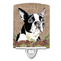 Boston Terrier Faux Burlap and Pine cones Ceramic Night Light Compact, UL-Certified, Ideal for Bedroom, Bathroom, Nursery, Hallway, Kitchen, 6x4x3, Multicolor