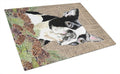 Boston Terrier Faux Burlap and Pine cones Cutting Board Tempered Glass Kitchen Cutting Surface, Heat Resistant Chopping, Non-Slip Feet, Food Prep & Serving
