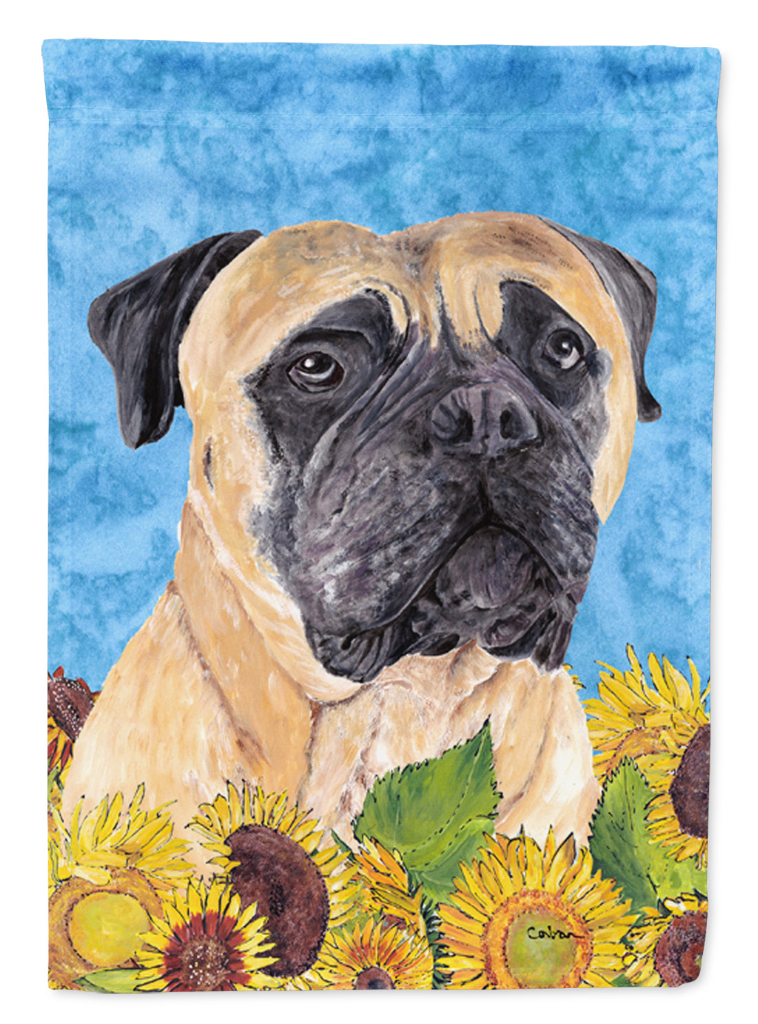 Mastiff in Summer Flowers House Flag 28x40 Porch Sleeve Pole Decorative Outside Yard Banner Artwork Wall Hanging, Polyester