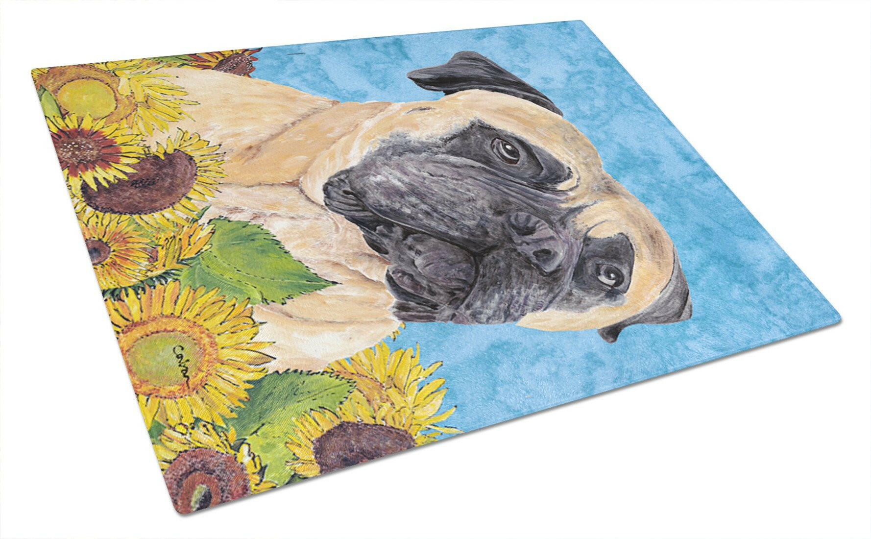 Mastiff in Summer Flowers Cutting Board Tempered Glass Kitchen Cutting Surface, Heat Resistant Chopping, Non-Slip Feet, Food Prep & Serving