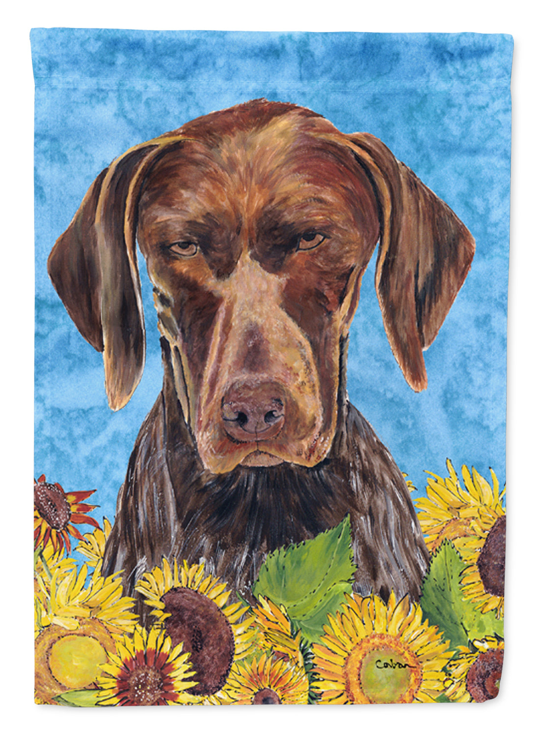 German Shorthaired Pointer in Summer Flowers House Flag 28x40 Porch Sleeve Pole Decorative Outside Yard Banner Artwork Wall Hanging, Polyester