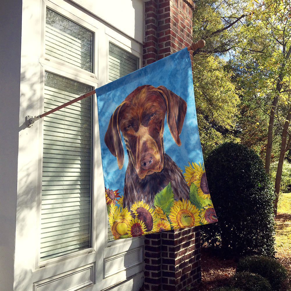 German Shorthaired Pointer in Summer Flowers House Flag 28x40 Porch Sleeve Pole Decorative Outside Yard Banner Artwork Wall Hanging, Polyester