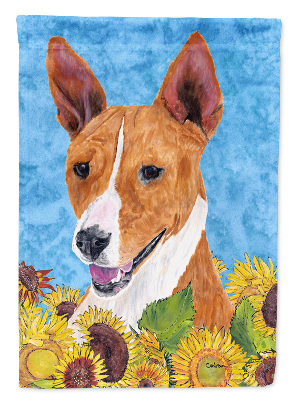 Basenji in Summer Flowers House Flag 28x40 Porch Sleeve Pole Decorative Outside Yard Banner Artwork Wall Hanging, Polyester
