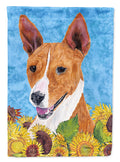 Basenji in Summer Flowers House Flag 28x40 Porch Sleeve Pole Decorative Outside Yard Banner Artwork Wall Hanging, Polyester