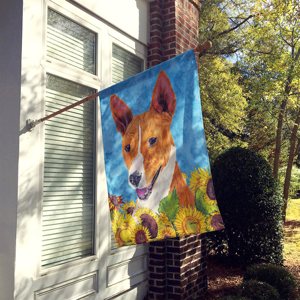 Basenji in Summer Flowers House Flag 28x40 Porch Sleeve Pole Decorative Outside Yard Banner Artwork Wall Hanging, Polyester