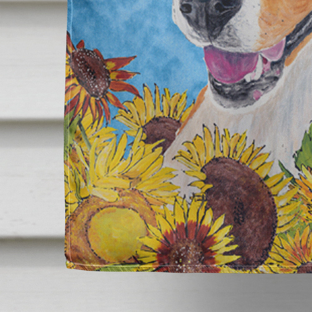 Basenji in Summer Flowers House Flag 28x40 Porch Sleeve Pole Decorative Outside Yard Banner Artwork Wall Hanging, Polyester