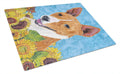 Basenji in Summer Flowers Cutting Board Tempered Glass Kitchen Cutting Surface, Heat Resistant Chopping, Non-Slip Feet, Food Prep & Serving