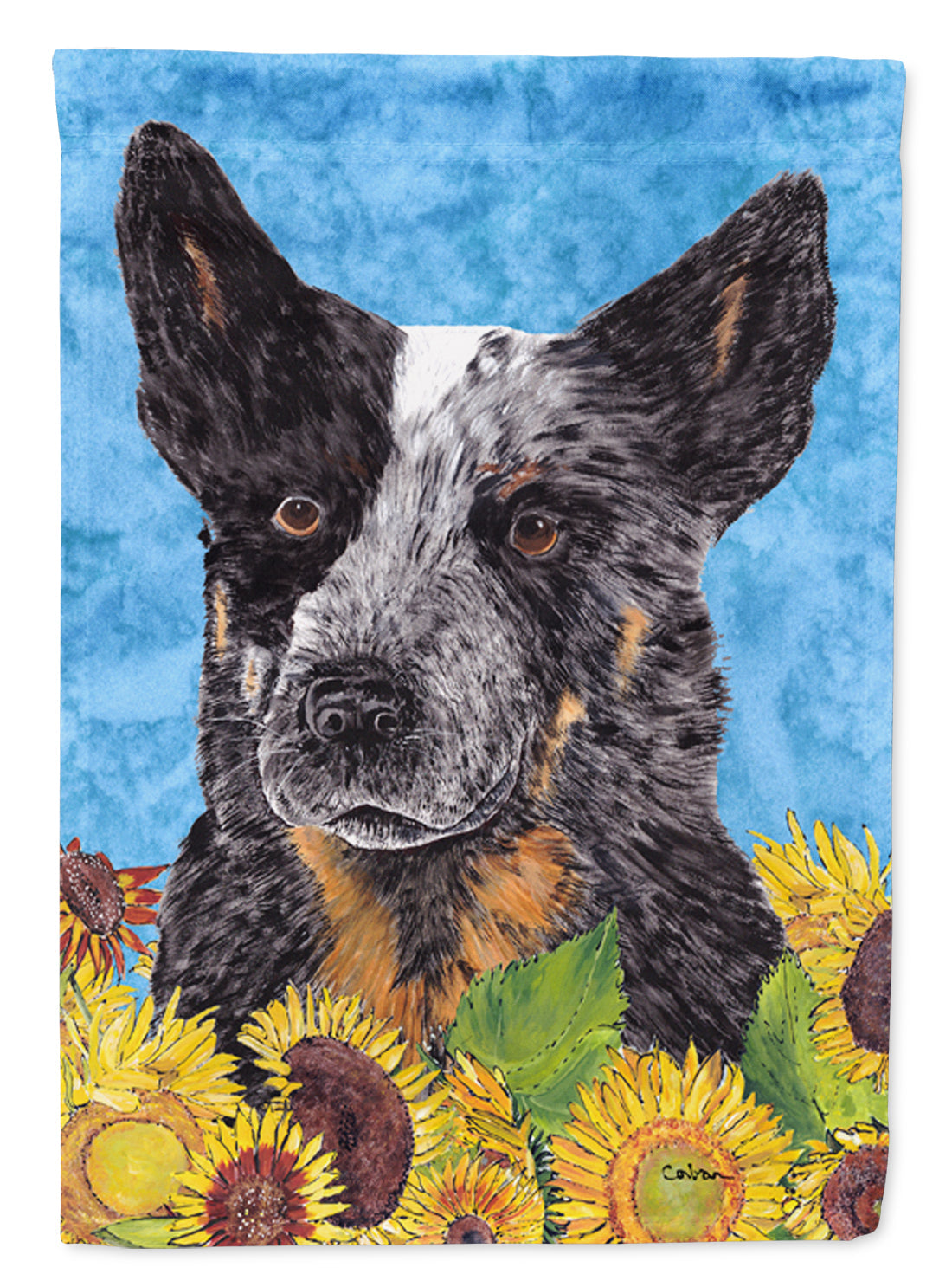 Australian Cattle Dog in Summer Flowers House Flag 28x40 Porch Sleeve Pole Decorative Outside Yard Banner Artwork Wall Hanging, Polyester