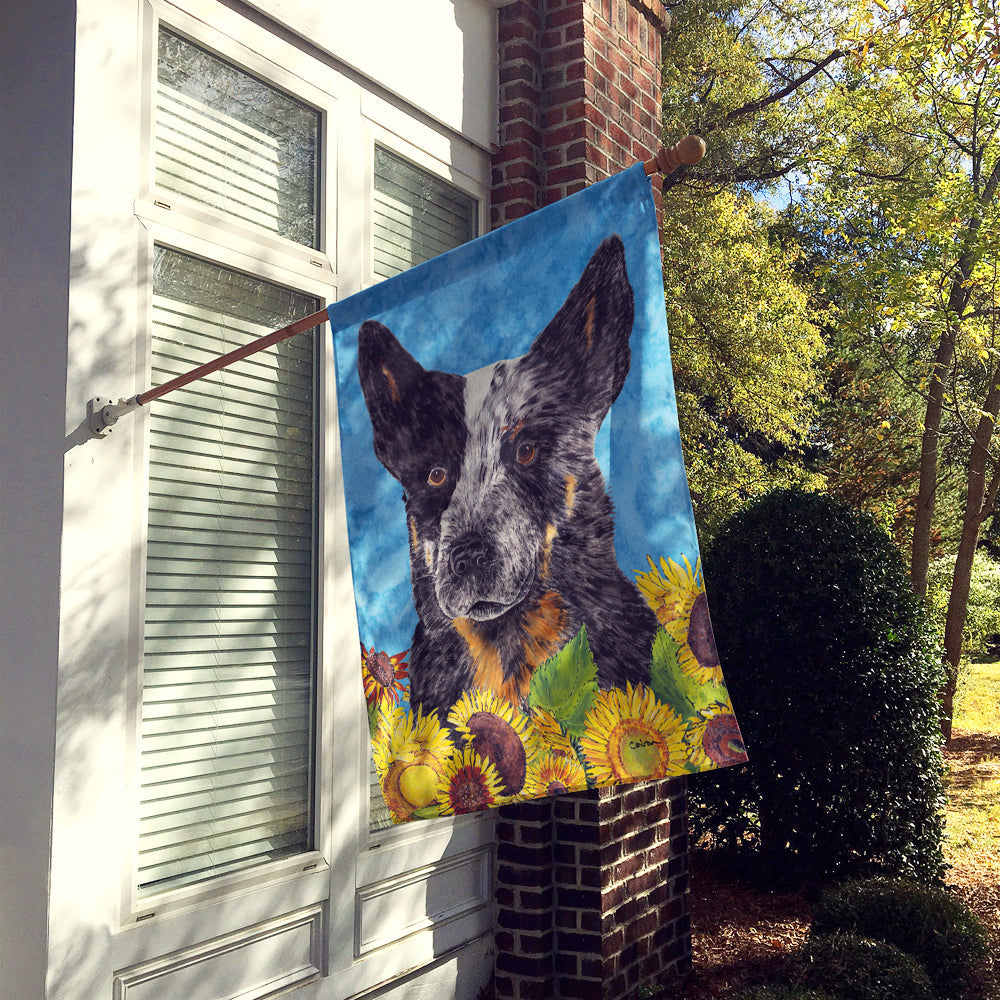 Australian Cattle Dog in Summer Flowers House Flag 28x40 Porch Sleeve Pole Decorative Outside Yard Banner Artwork Wall Hanging, Polyester