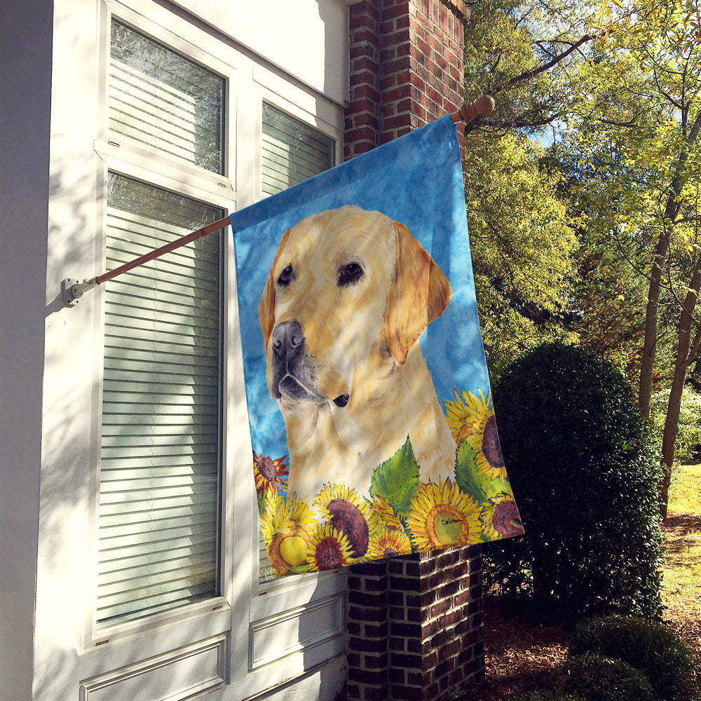 Labrador in Summer Flowers House Flag 28x40 Porch Sleeve Pole Decorative Outside Yard Banner Artwork Wall Hanging, Polyester