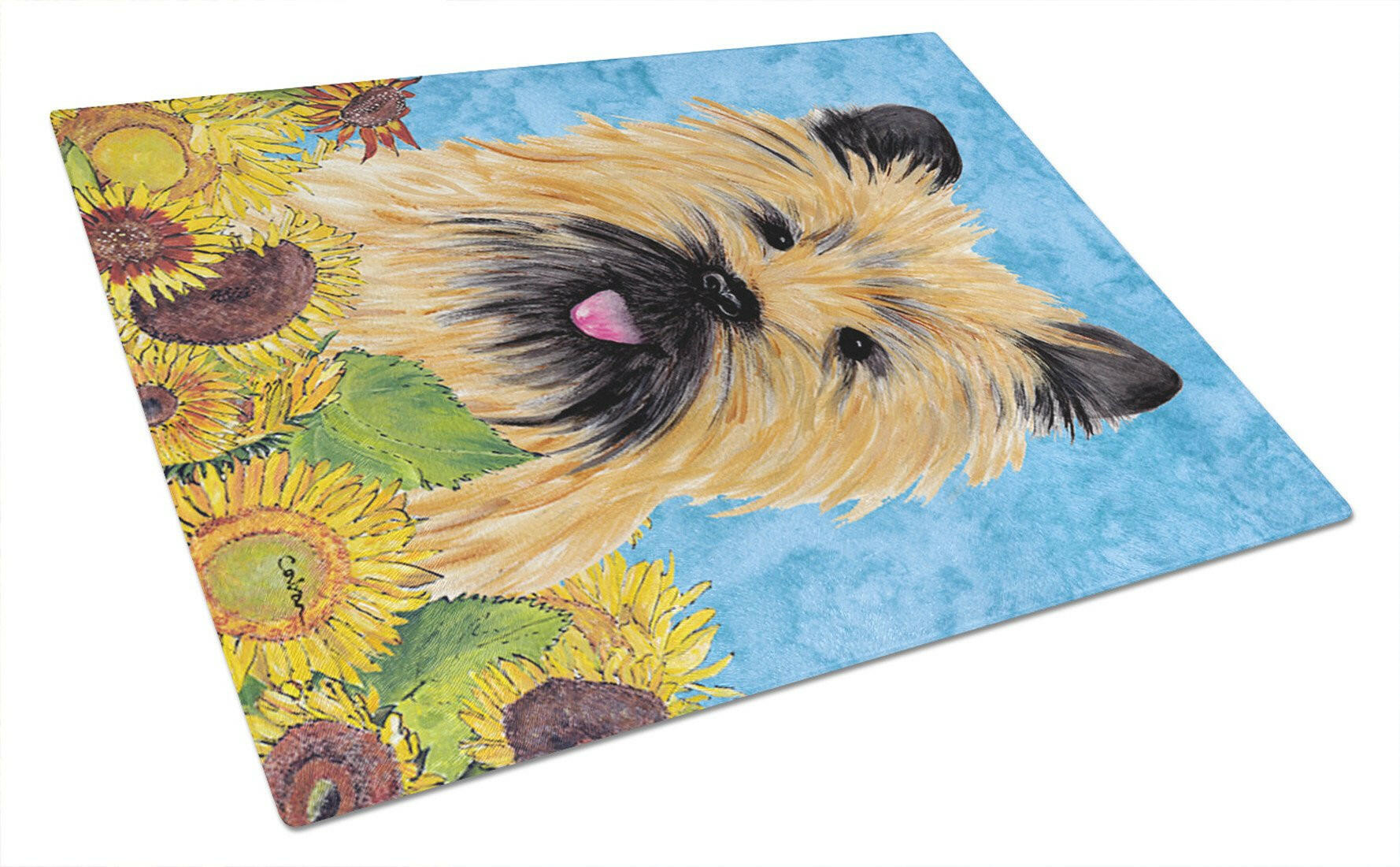 Cairn Terrier in Summer Flowers Cutting Board Tempered Glass Kitchen Cutting Surface, Heat Resistant Chopping, Non-Slip Feet, Food Prep & Serving