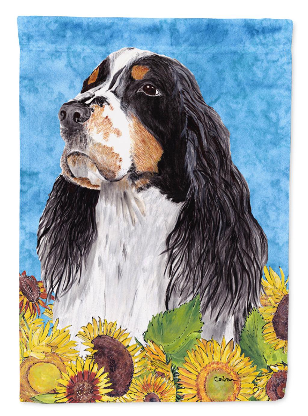 Springer Spaniel in Summer Flowers House Flag 28x40 Porch Sleeve Pole Decorative Outside Yard Banner Artwork Wall Hanging, Polyester