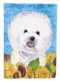 Bichon Frise in Summer Flowers House Flag 28x40 Porch Sleeve Pole Decorative Outside Yard Banner Artwork Wall Hanging, Polyester